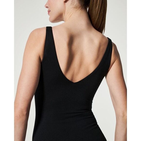 Spanx Swimsuits Women's Size Medium Black Pique Shaping Plunge One Piece NWOT - Picture 6 of 10